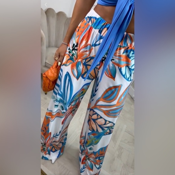 Casual Bahamian Delight Blue Two Piece Set Crop Top and Pants - Picture 6 of 12